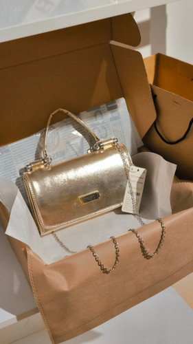 کیف برند دولچه گابانا چرم ورنی طلایی یراق سیلور زنانه کیوان